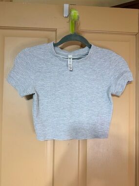 ALO Yoga Light Gray Short Sleeve Ribbed Crop Tee